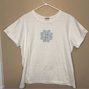 Woolrich White Tee with Blue Swirl Design